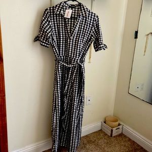Black and white gingham cotton maxi dress with pockets